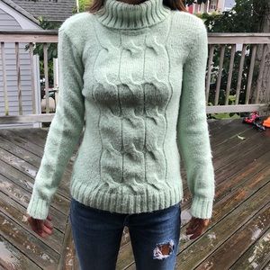 mint green fuzzy turtle neck